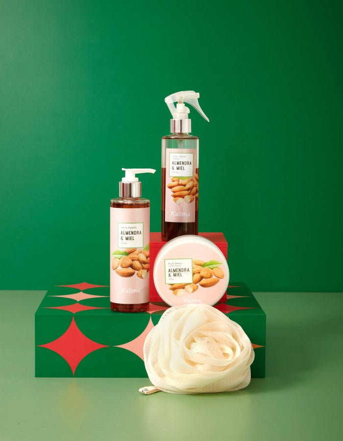 Pack Navidad Frutal Aceite trifasico + Jabón Líquido + Body Butter + Esponja Flor