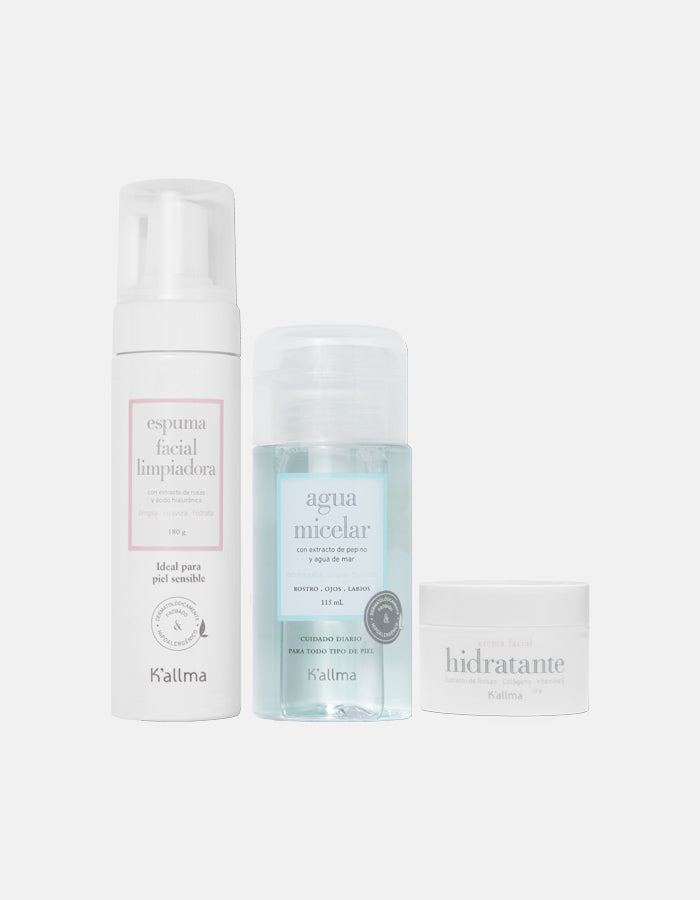 Pack Espuma Facial + Agua Micelar + Crema Facial Rosas Mini